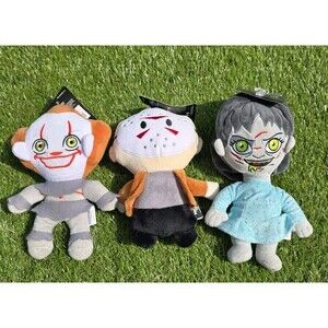 Halloween Plush Lot Of 3 Pennywise Jason Exorcist Squeak Dog Toy Display NWT
